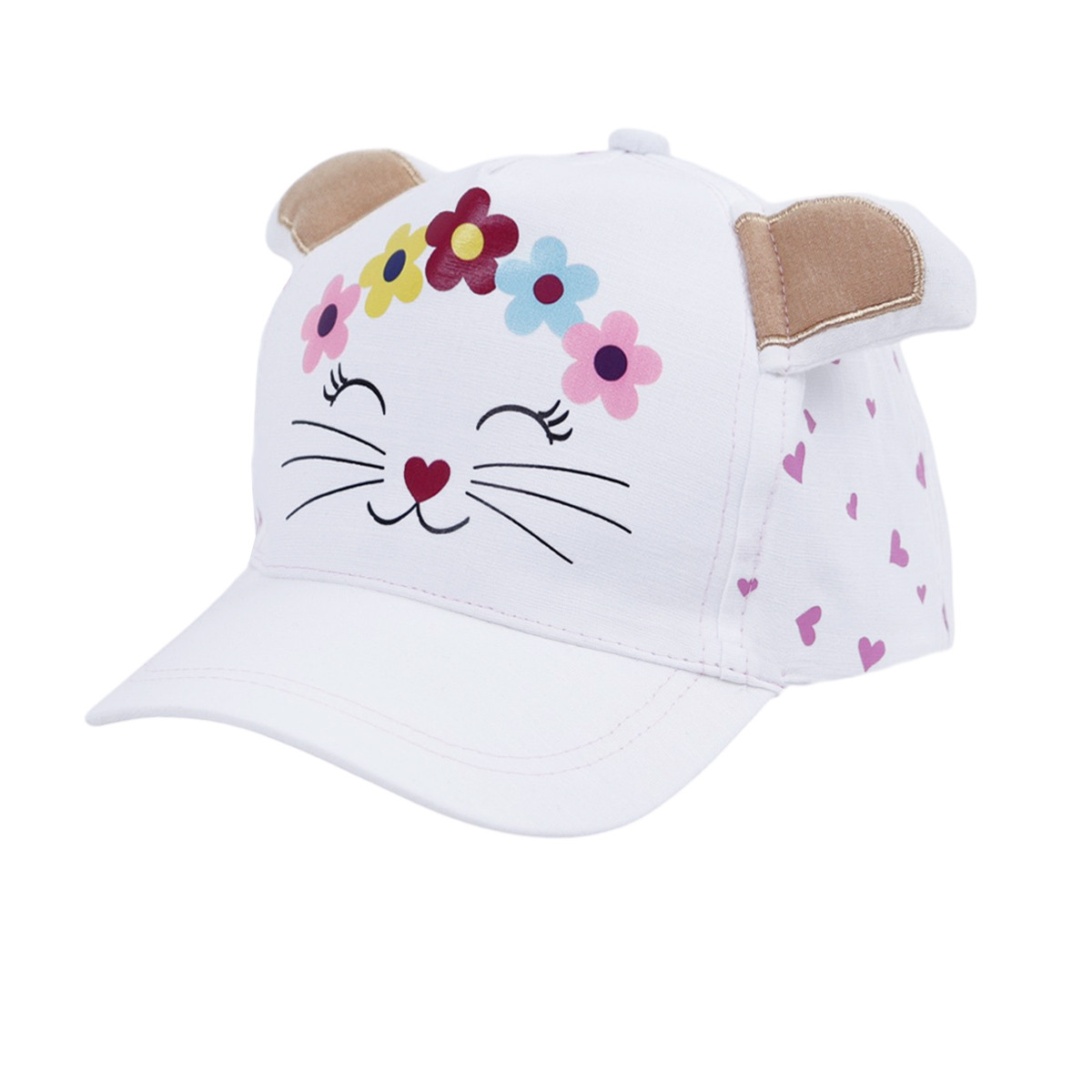 Детска шапка с ушички "Cute kitty" в бяло
