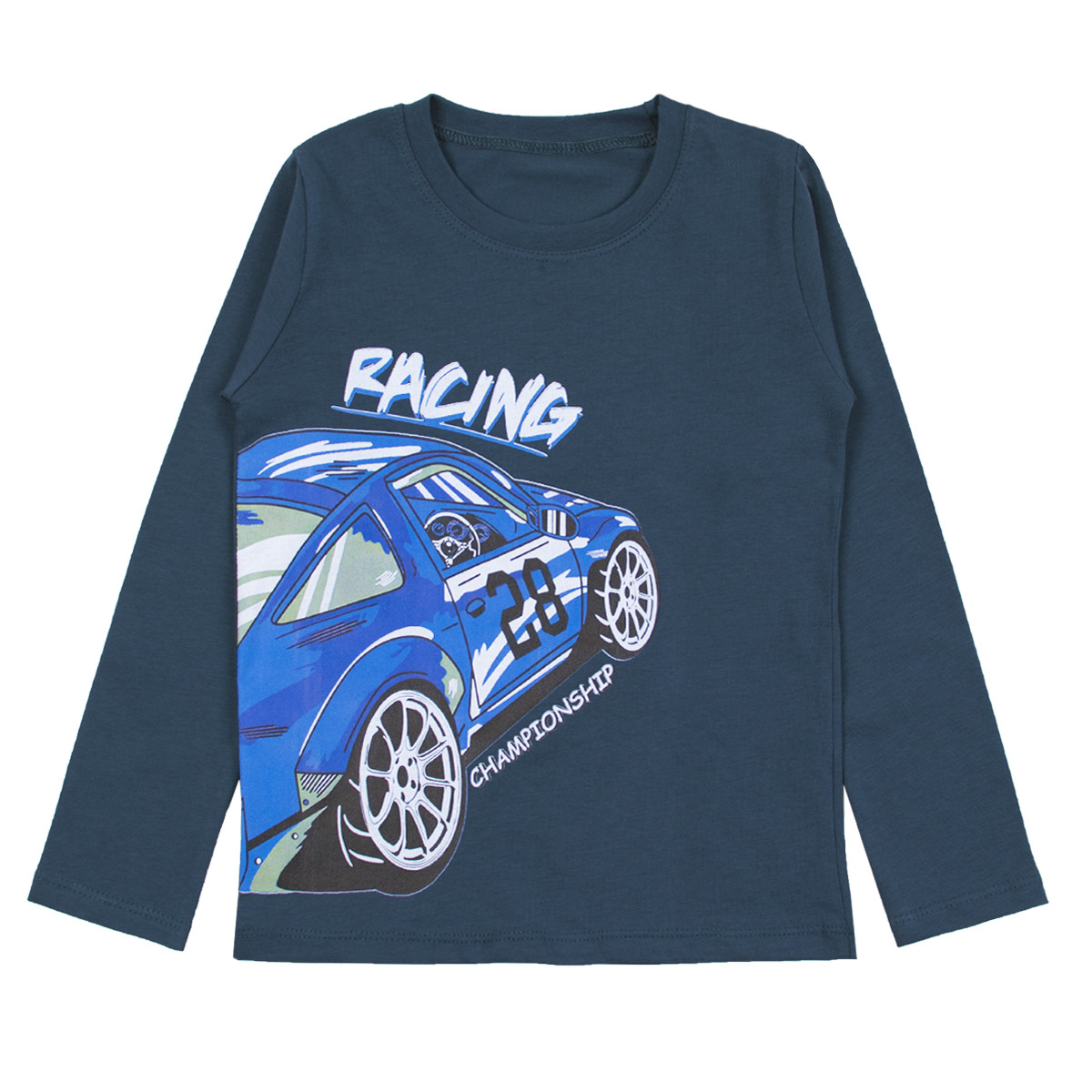 Детска памучна блуза "Racing" в гълъбово синьо