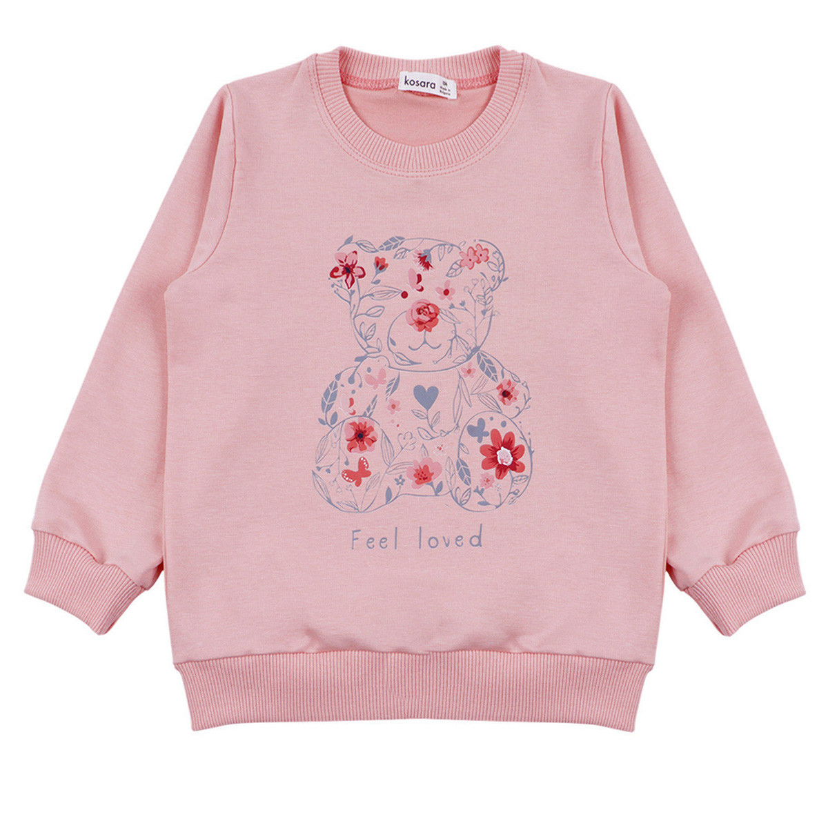 Детска плътна блуза ''Feel love'' в опушено розово