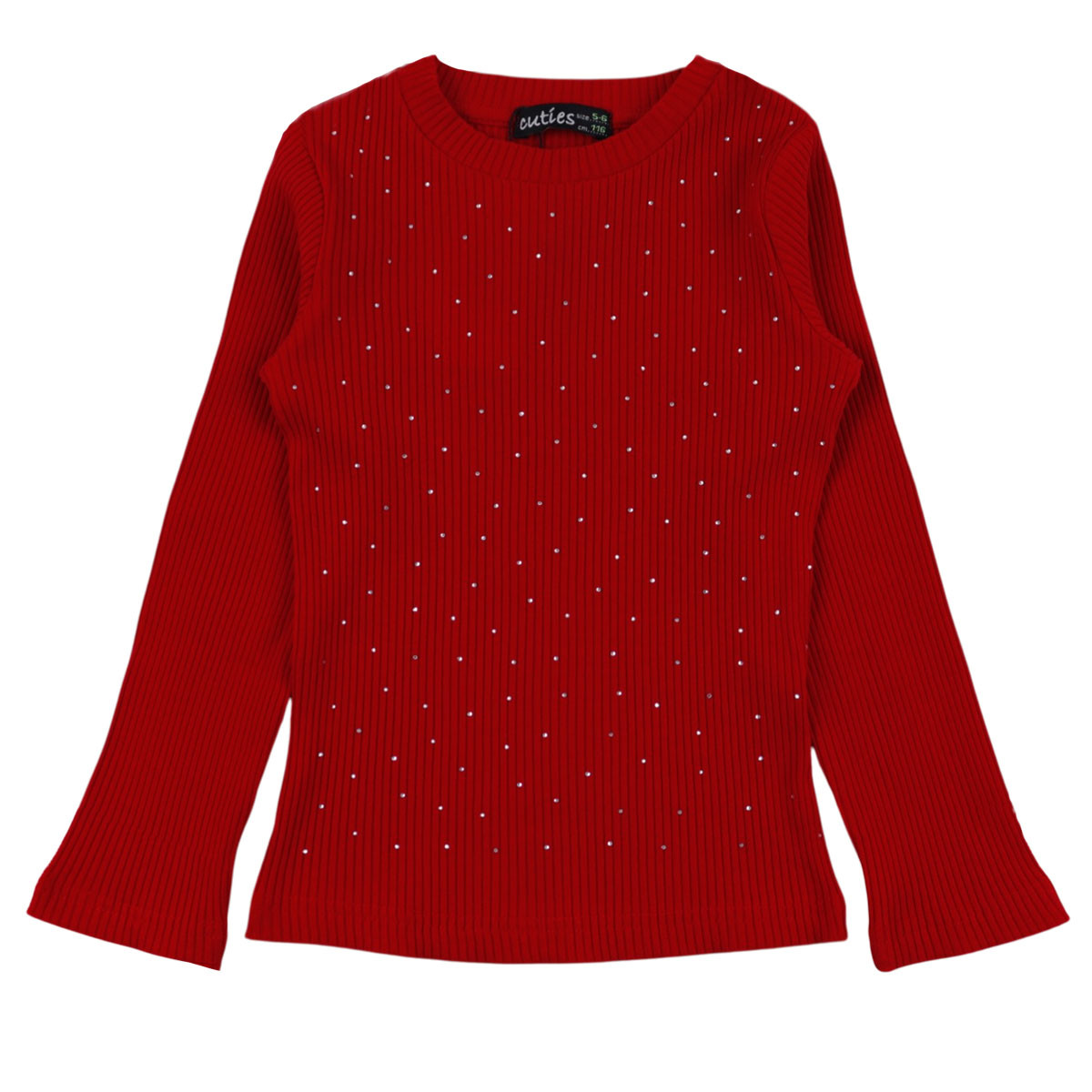 Детска рипсена блуза с камъчета в червено