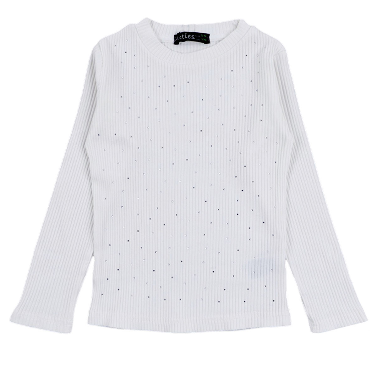 Детска рипсена блуза с камъчета в екрю