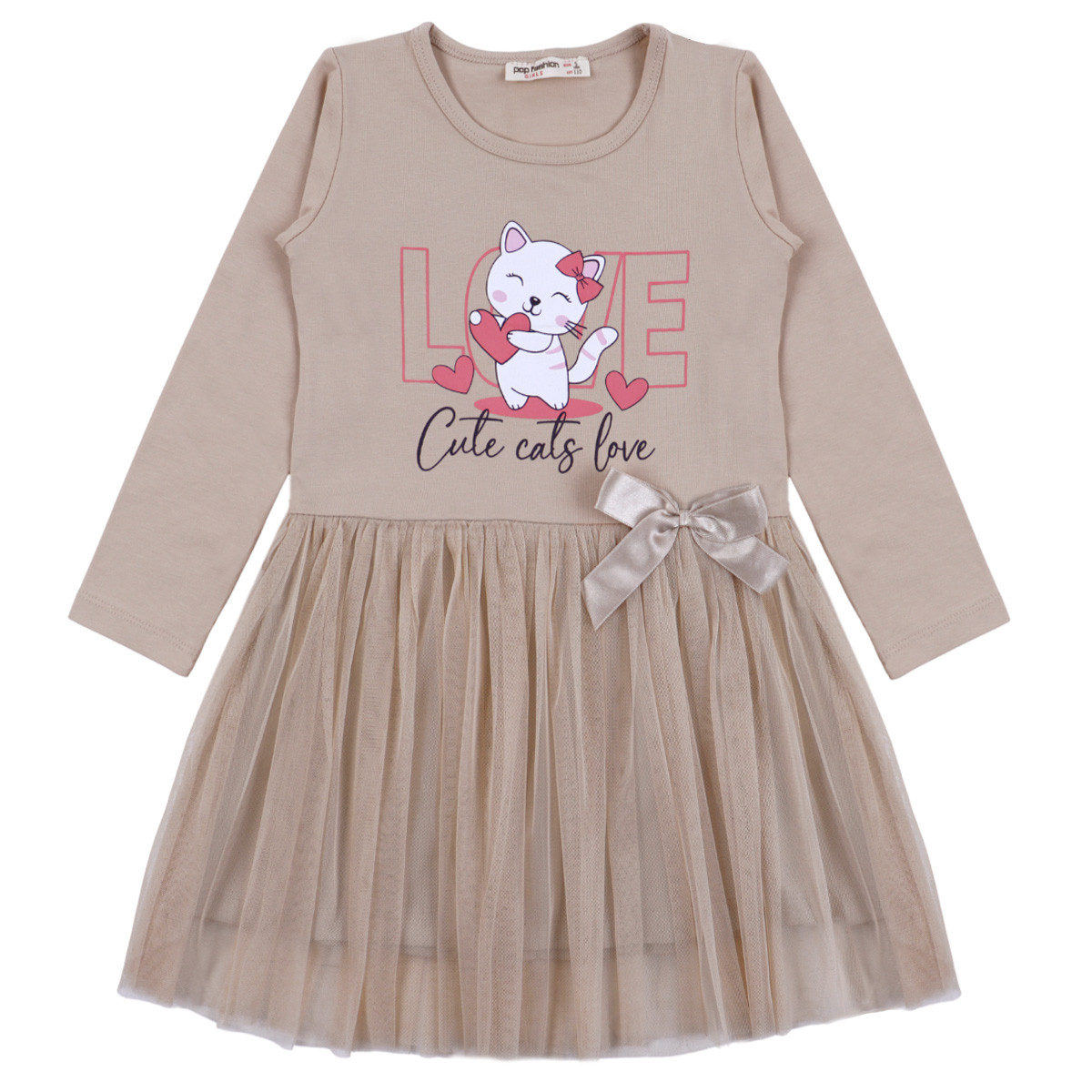 Детска рокля "Cute cats" в бежово