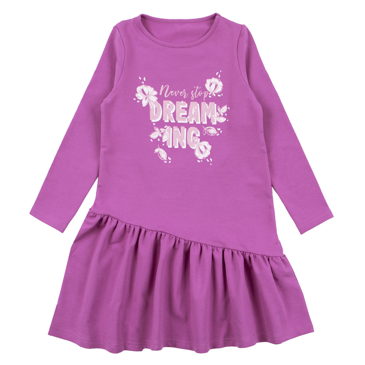 Детска рокля "Never stop dreaming" в лилаво