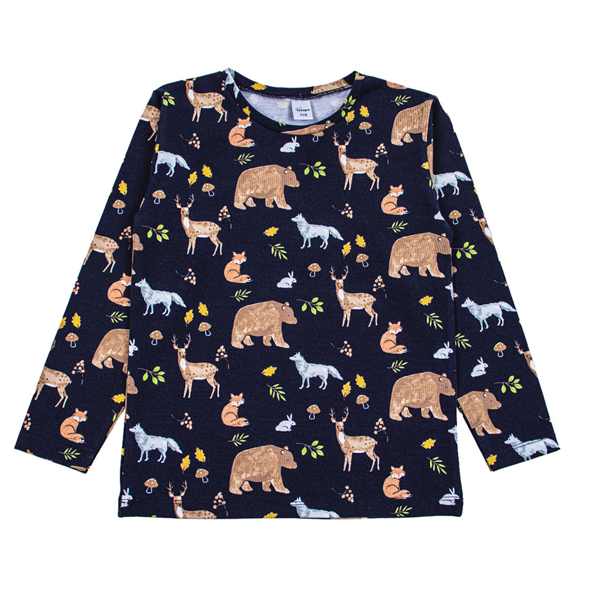 Детска памучна блуза "Forest animals" в тъмносиньо