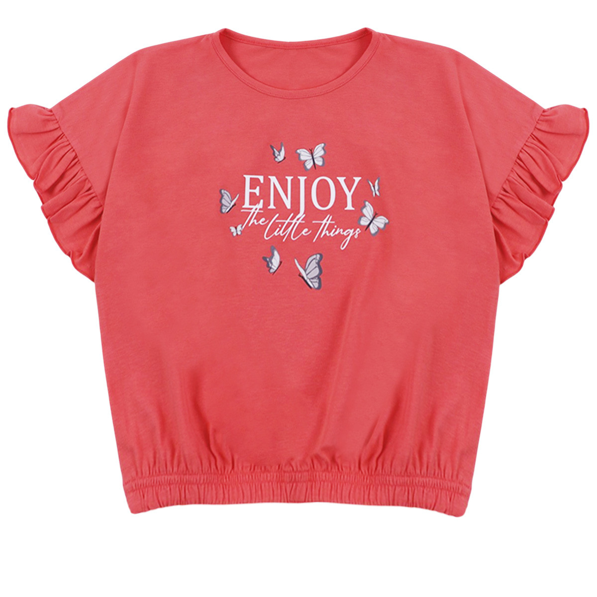 Леко скъсена тениска ''Enjoy'' в корал