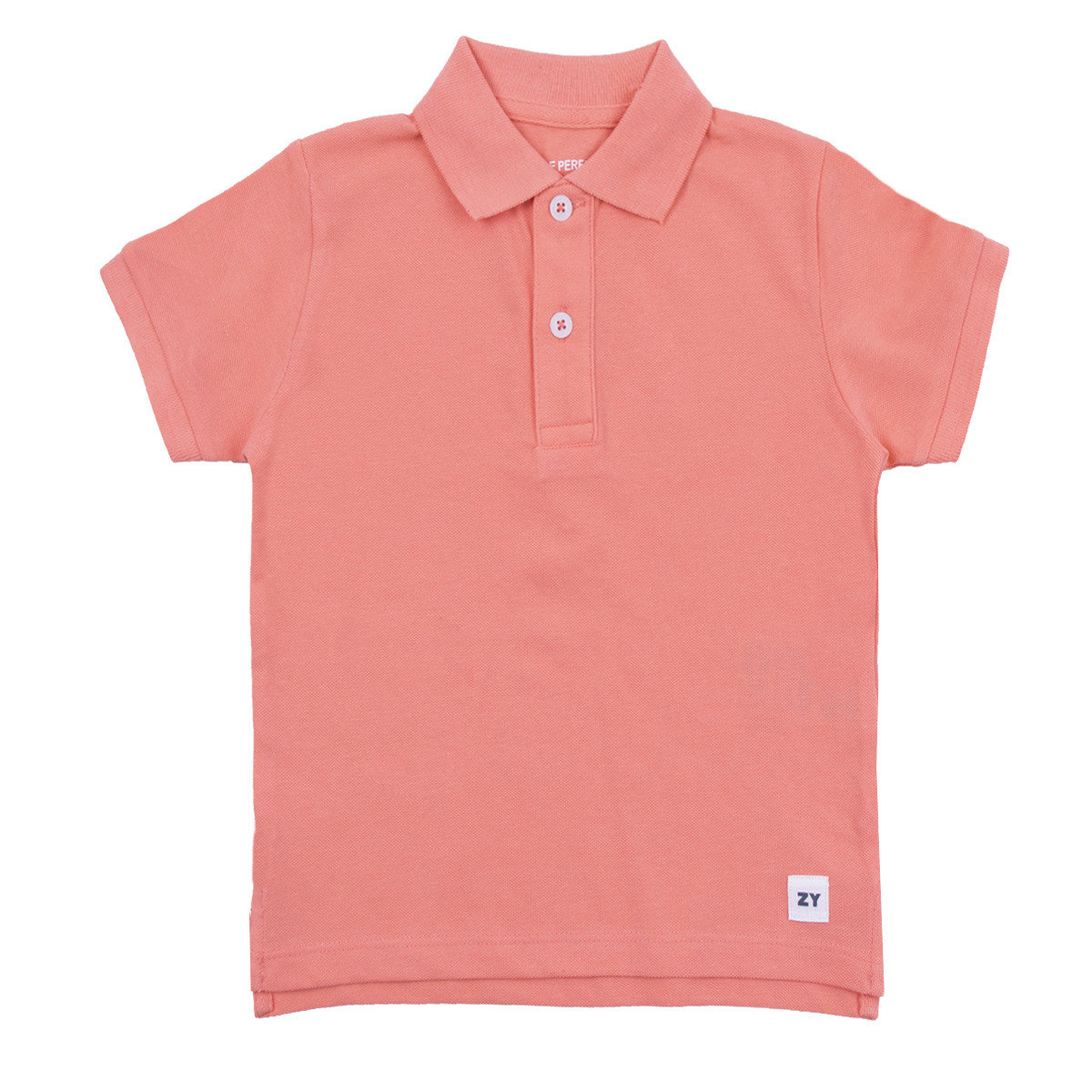 Детска тениска с якичка в цвят сьомга