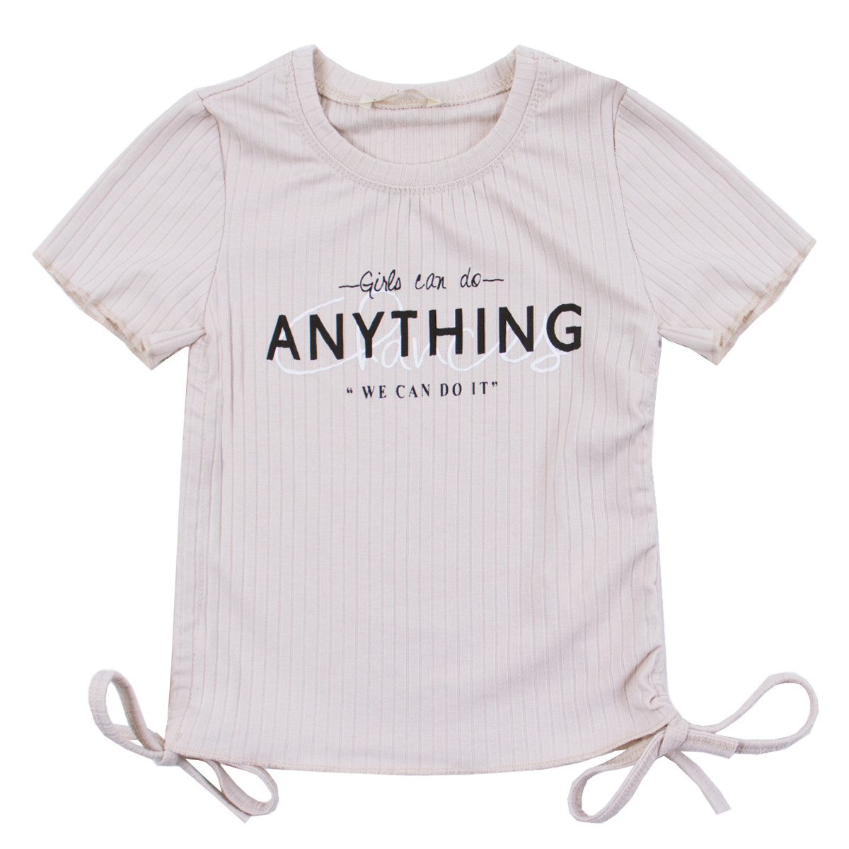 Детска тениска с връзки в бежово