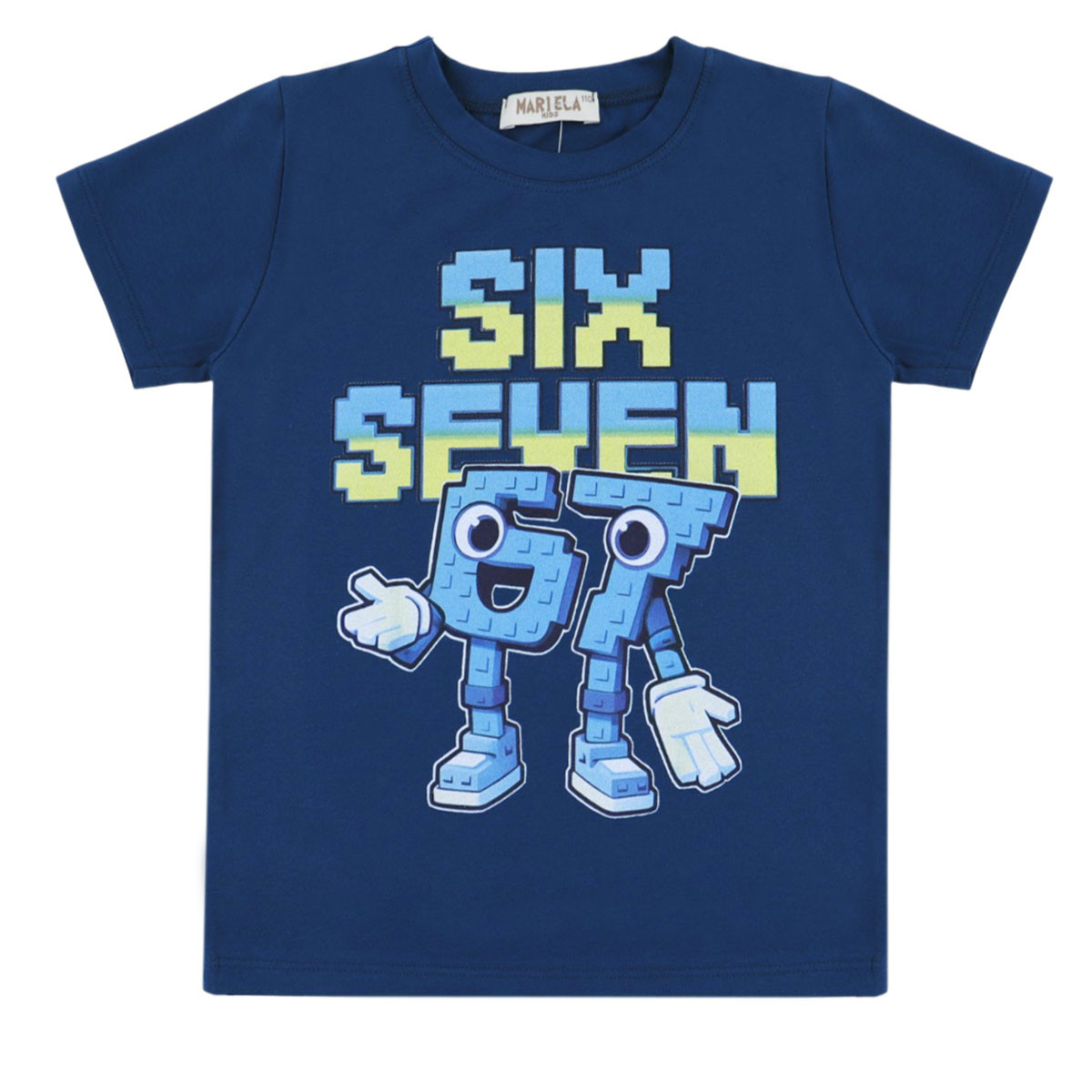 Детска тениска "Six seven" в син парламент