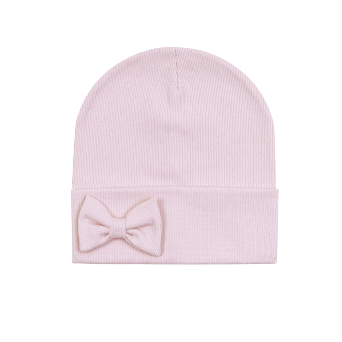 Трикотажна шапка с панделка в пудра