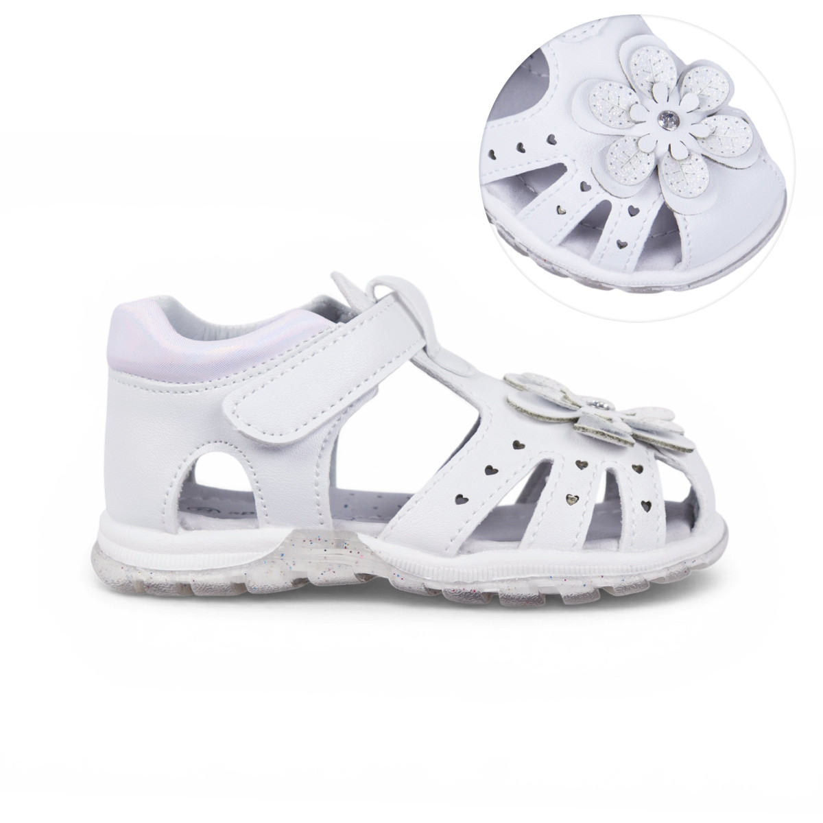 Анатомични детски сандали с цвете в бяло