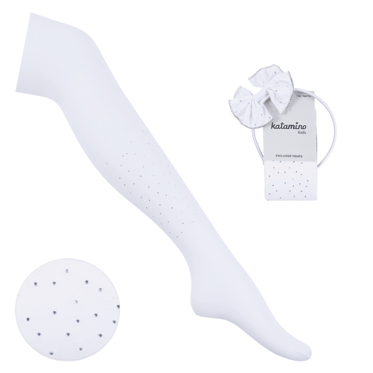 Детски чорапогащник 30 den с диадема в бяло
