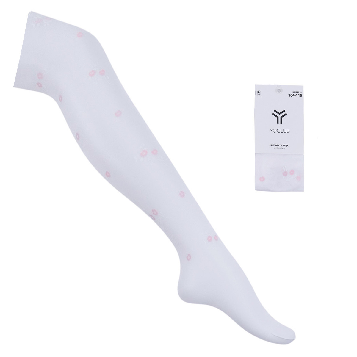 Детски чорапогащник 40 den в бяло с цветчета