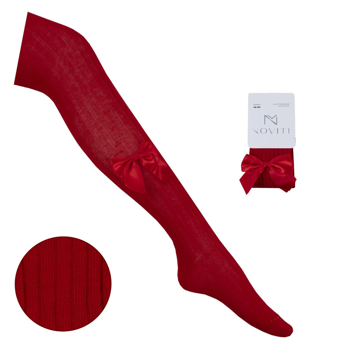 Детски памучен чорапогащник с пандела в червено