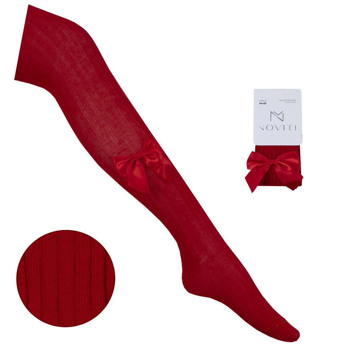 Детски памучен чорапогащник с пандела в червено