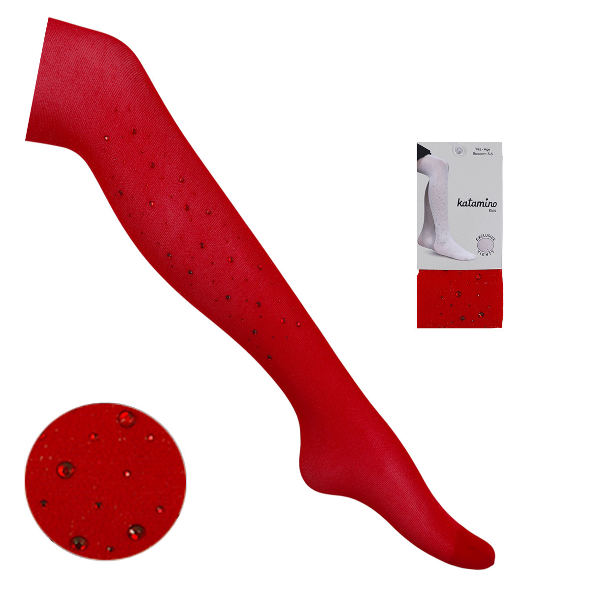 Детски чорапогащник 40 den с ламе и камъчета в червено