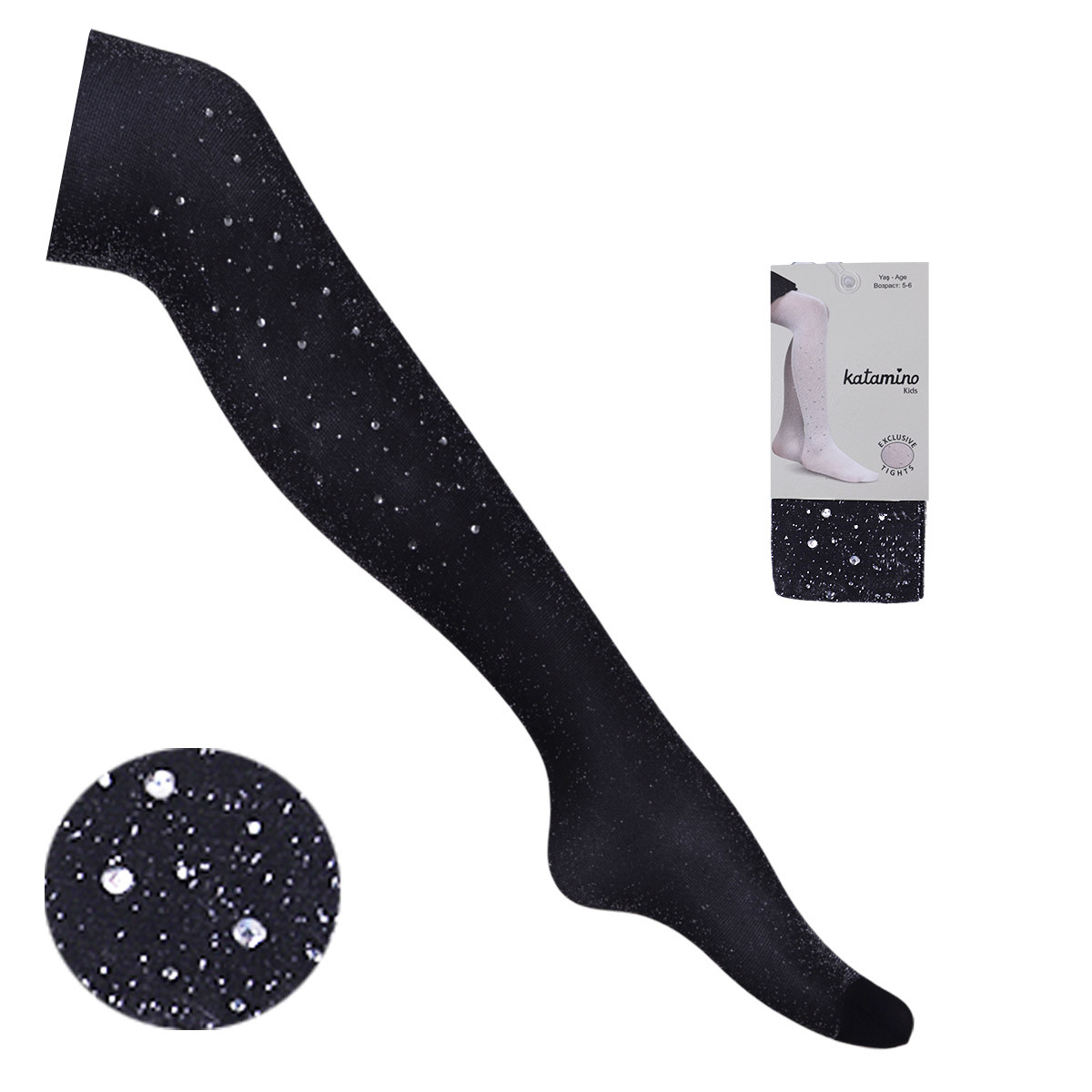 Детски чорапогащник 40 den с ламе и камъчета в черно