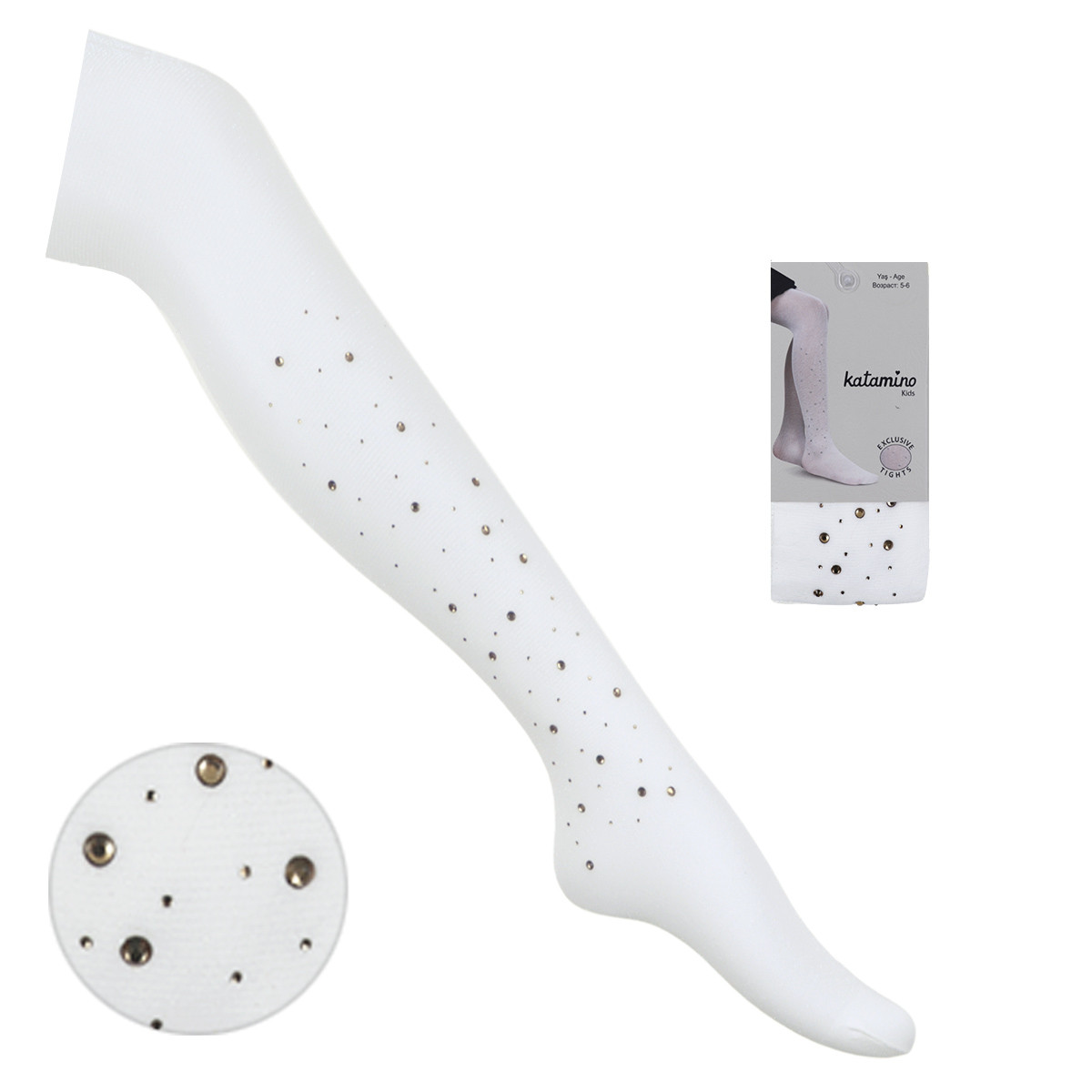 Детски чорапогащник 40 den с ламе и камъчета в екрю