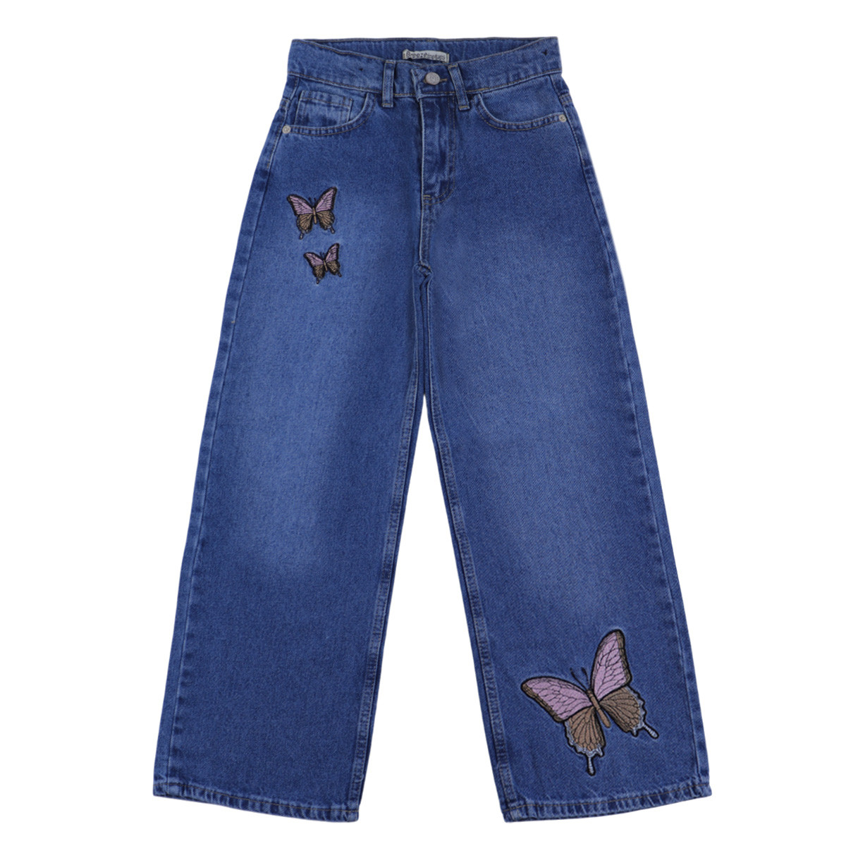 Детски дънки с широки крачоли и бродерия