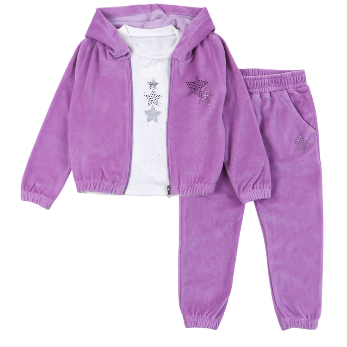 Детски плюшен комплект от 3 части "Stars" в лилаво