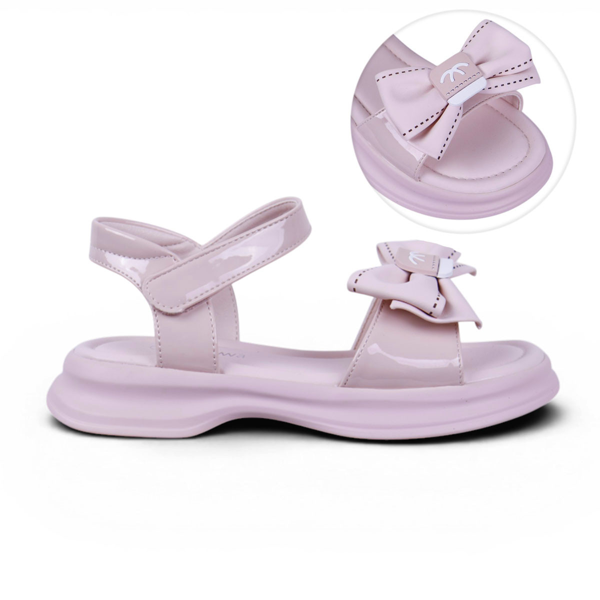 Детски лачени сандали с пандела в розово