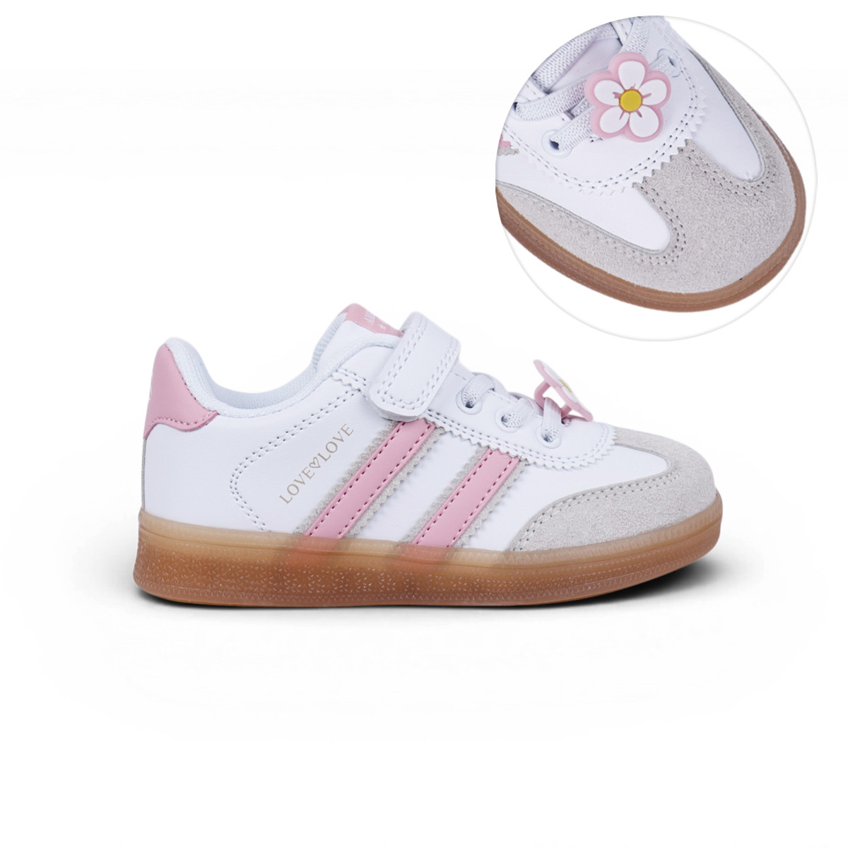 Детски спортни обувки с цветенце в бяло и розово