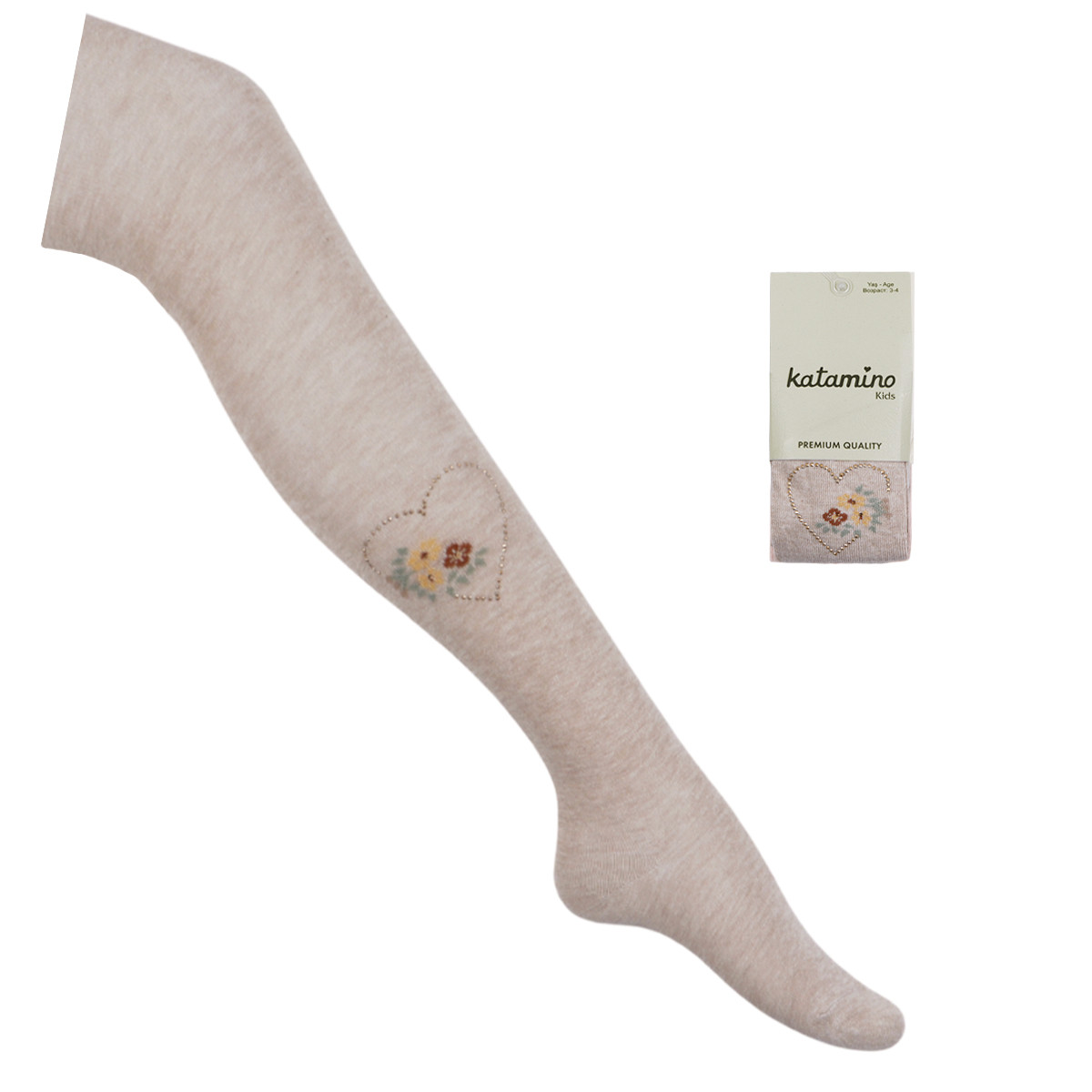 Детски памучен чорапогащник ''Heart'' в бежов меланж