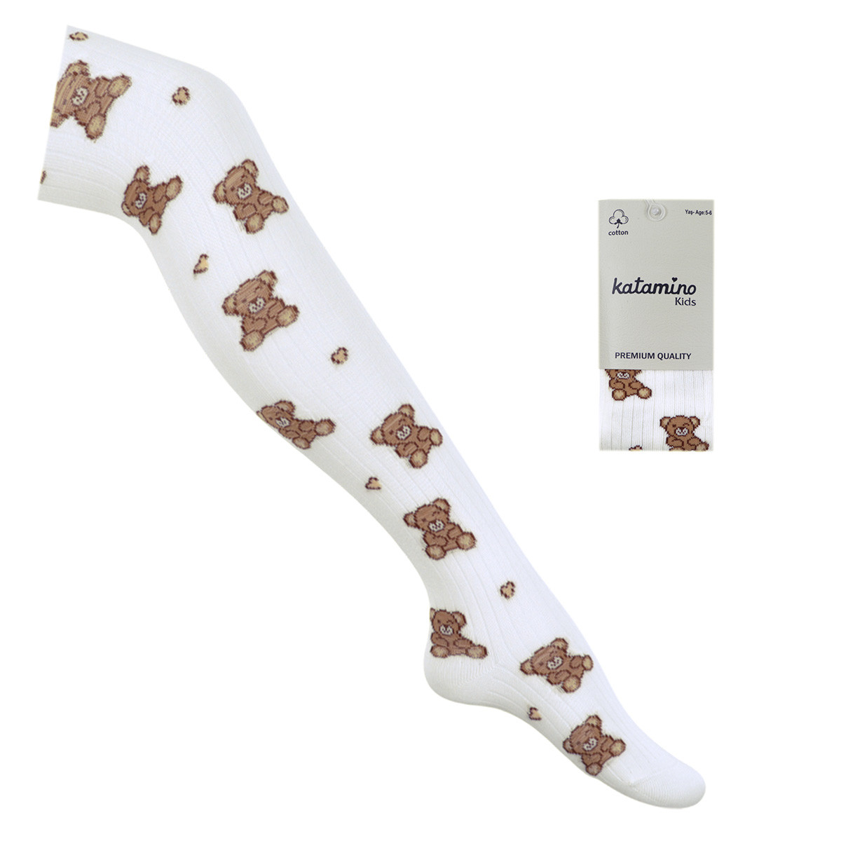 Детски памучен чорапогащник "Мече" в екрю