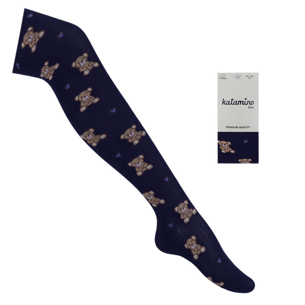 Детски памучен чорапогащник "Мече" в тъмносиньо