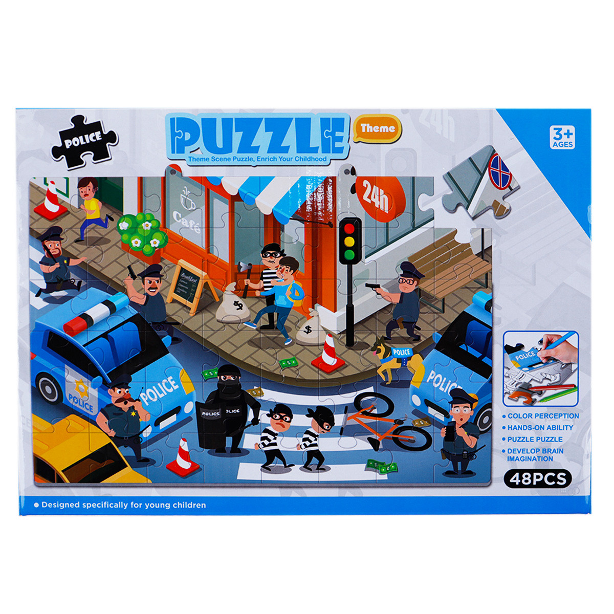 Детски пъзел за оцветяване "Полиция" 28 х 20 см