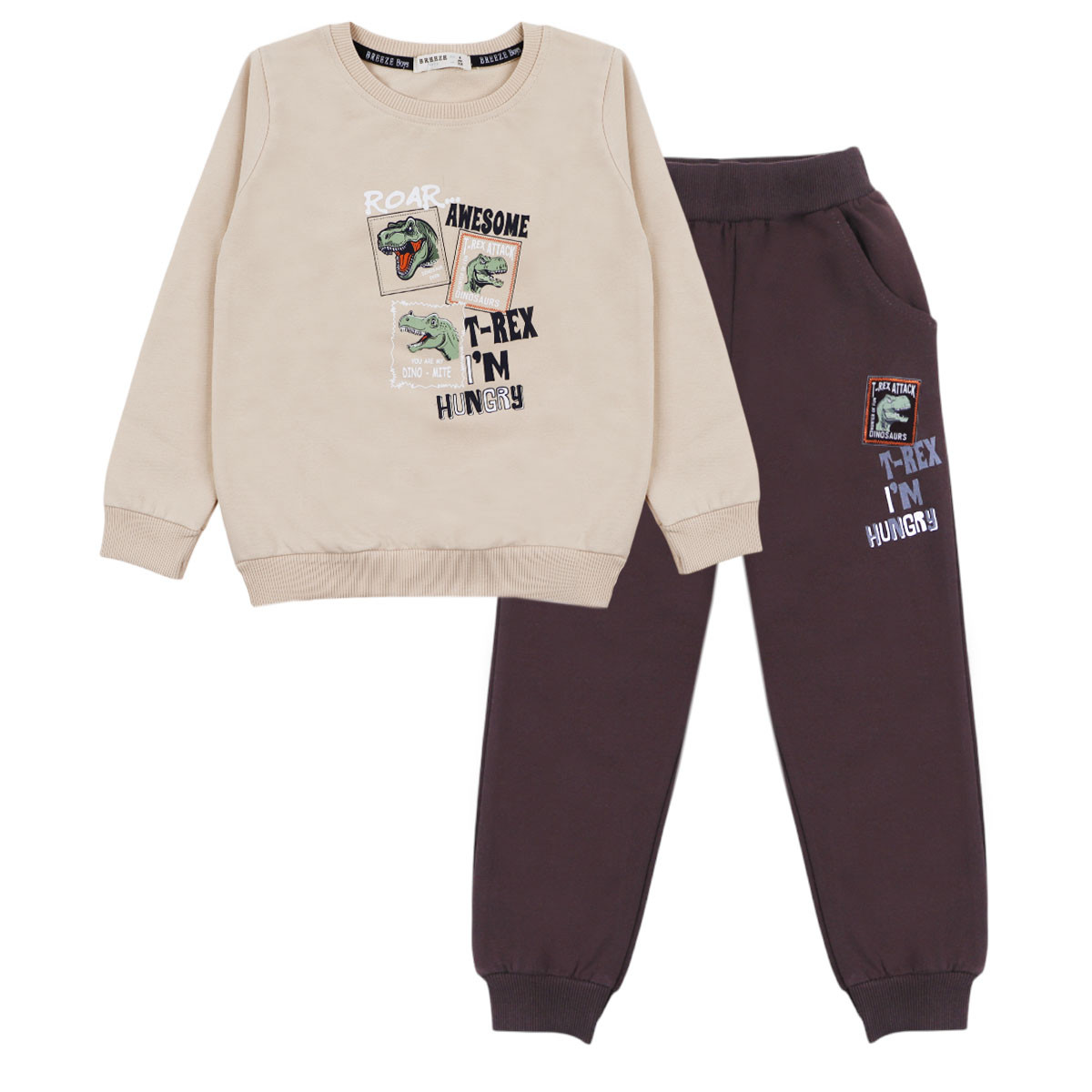 Плътен комплект "I'm hungry" в бежово и кафяво