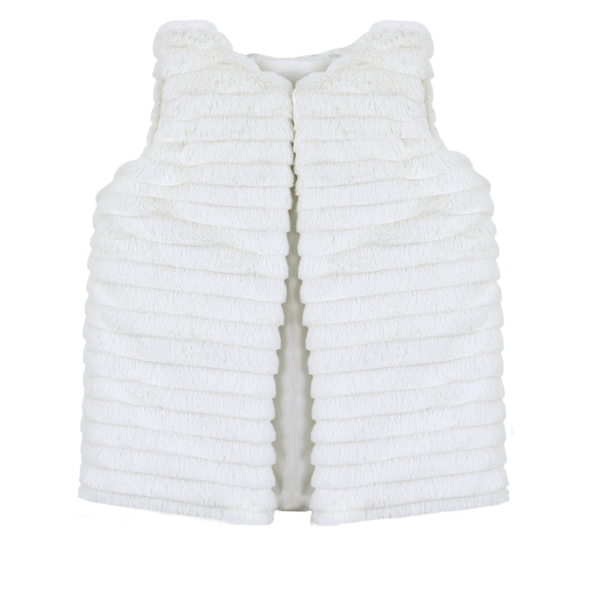 Детски пухен елек с релефни райета в екрю