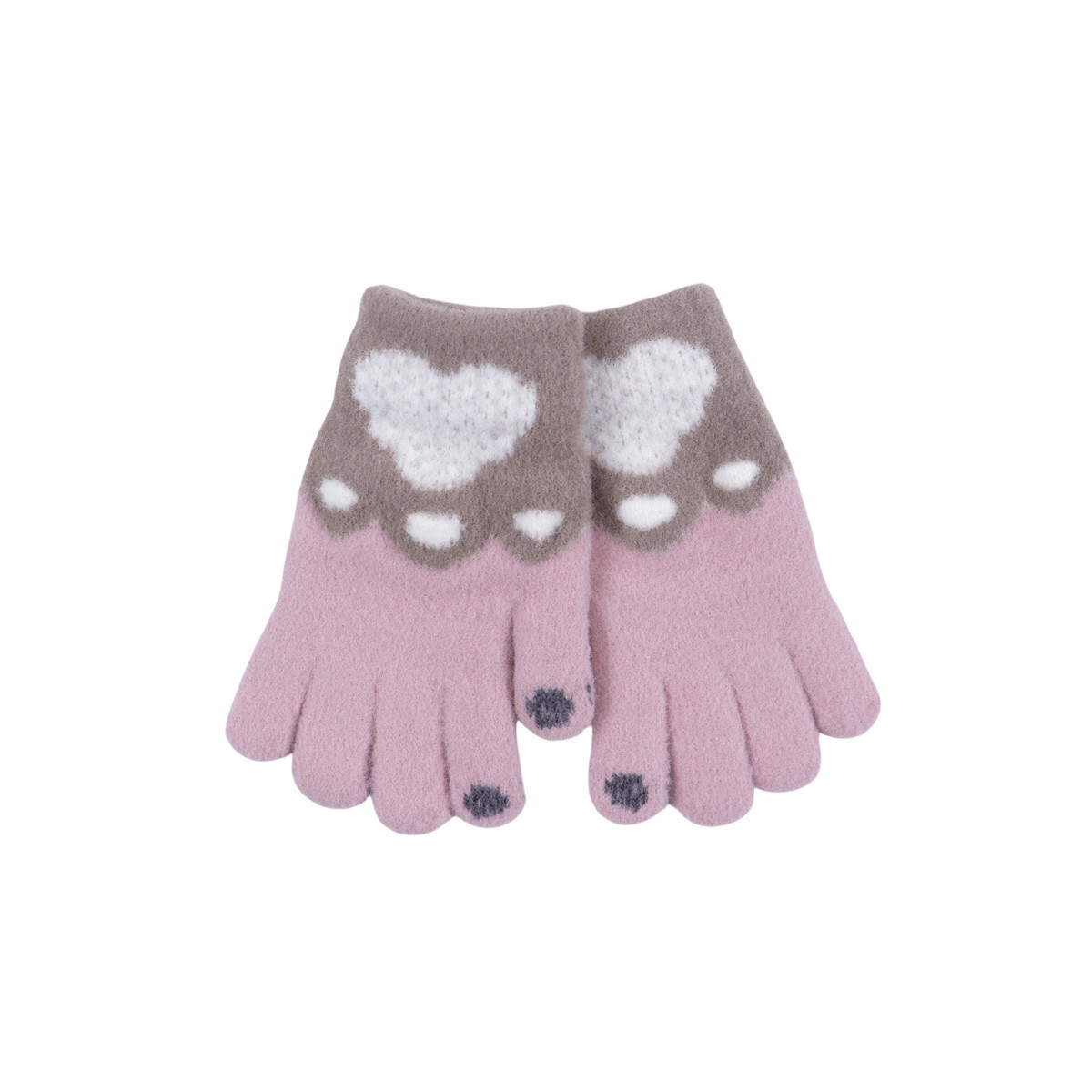 Детски пухени ръкавици "Heart" в розово и бежово