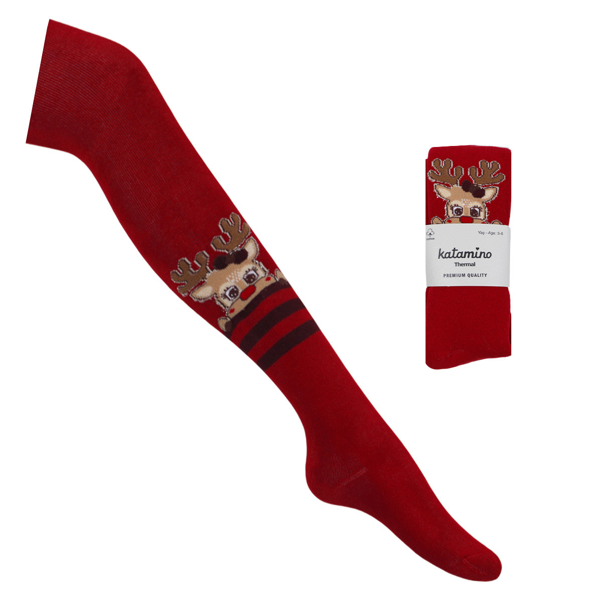 Коледен термо чорапогащник ''Еленче'' в червено