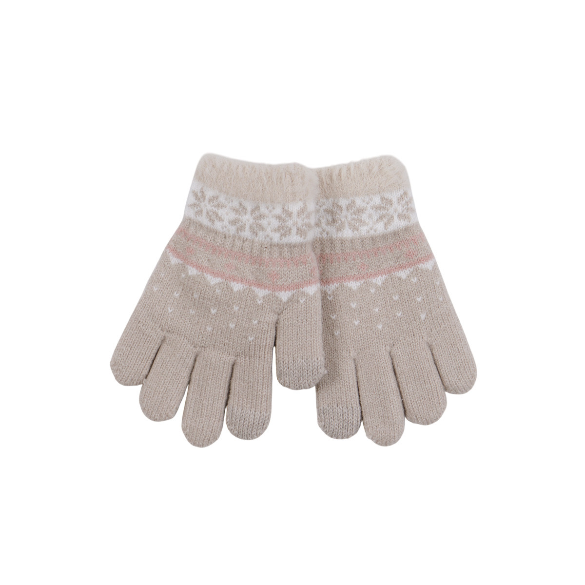 Детски термо ръкавици с шарка в бежово