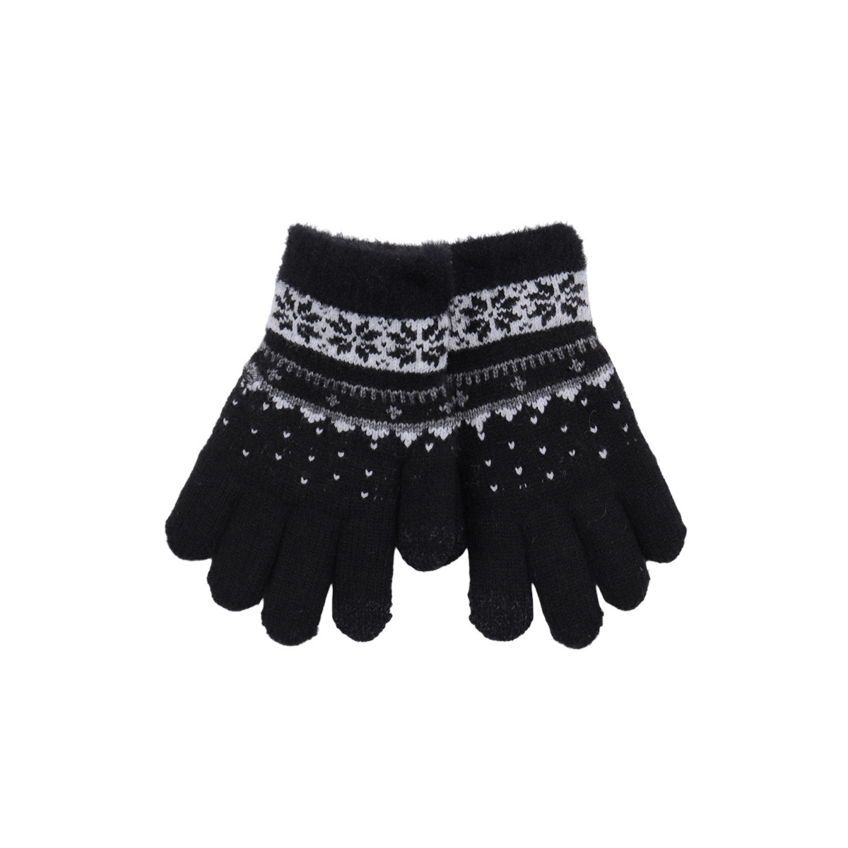 Детски термо ръкавици с шарка в черно