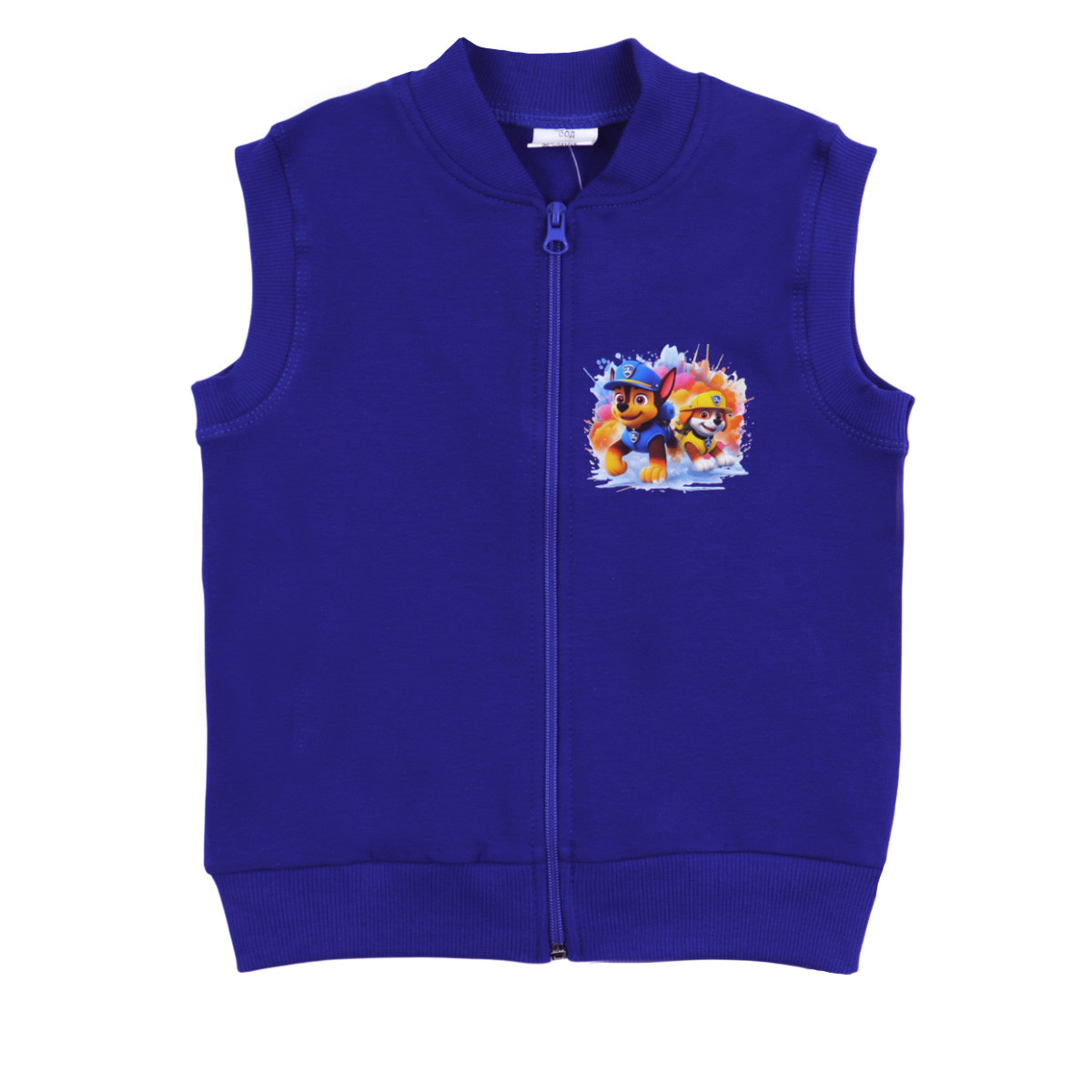 Детски ватиран елек с кученца в синьо