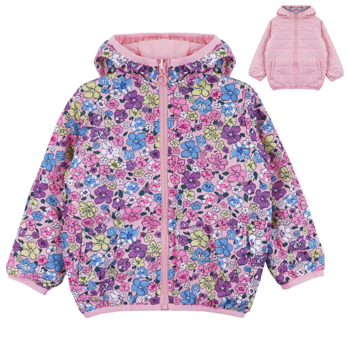 Двулицево преходно яке "Flowers" в розово