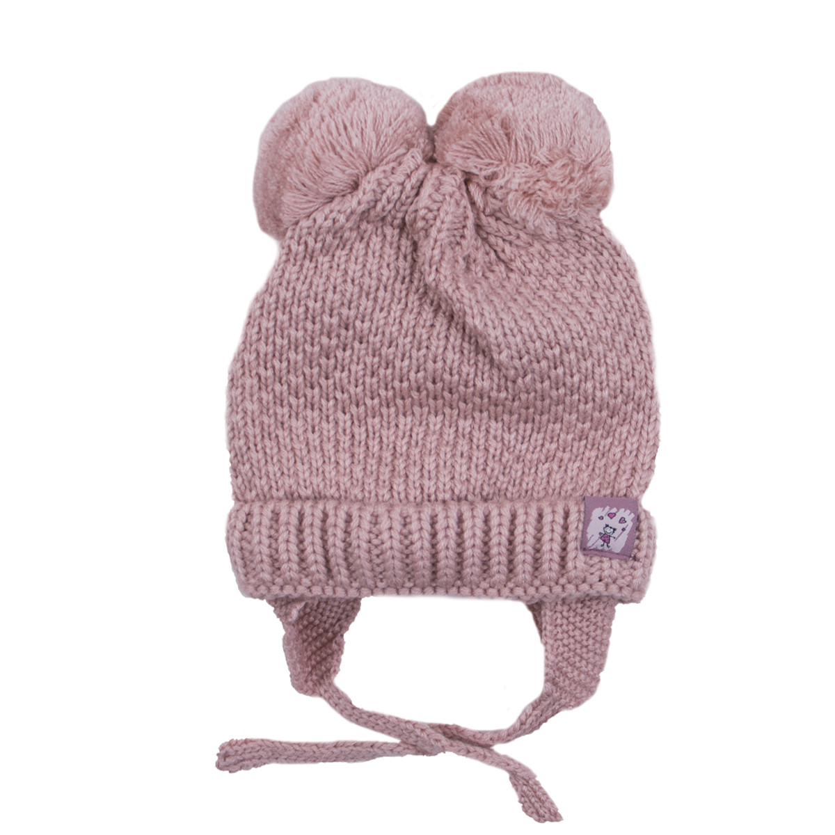 Бебешка зимна шапка за момичета с пухчета в опушено розово