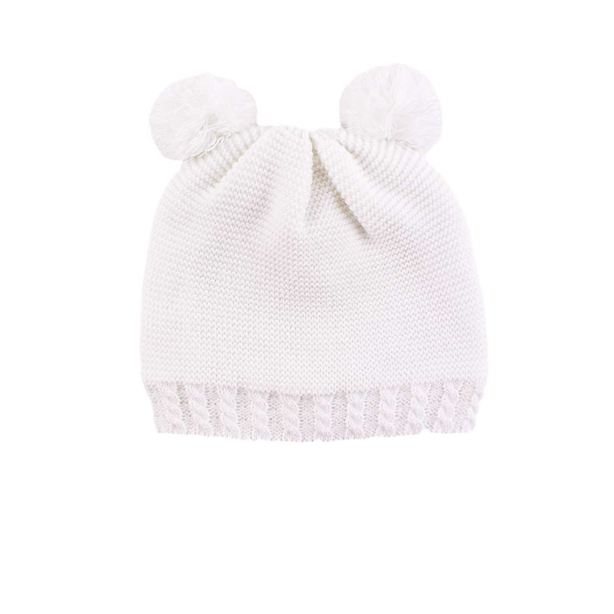 Зимна шапка от плетиво и полар в бяло (1 - 4 год.)