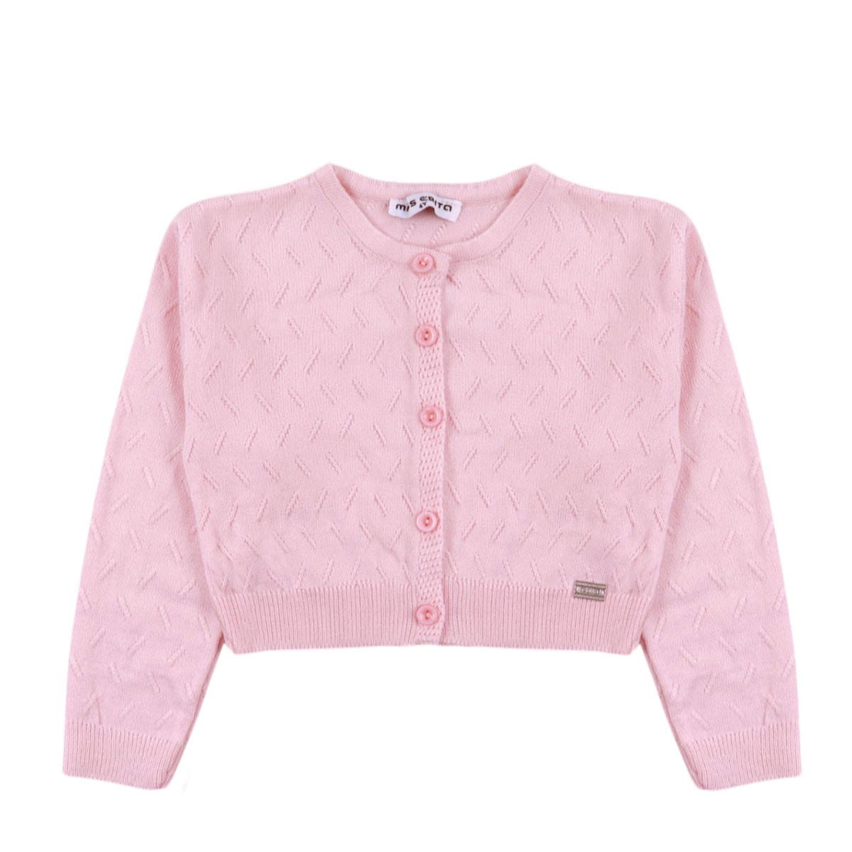 Къса жилетка от памучно плетиво в розово