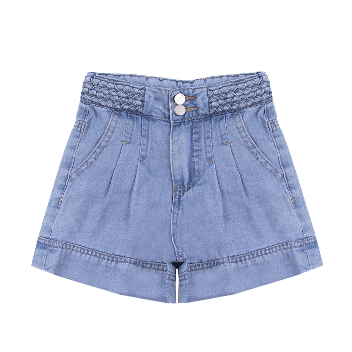 Къси дънкови панталони с декоративен колан