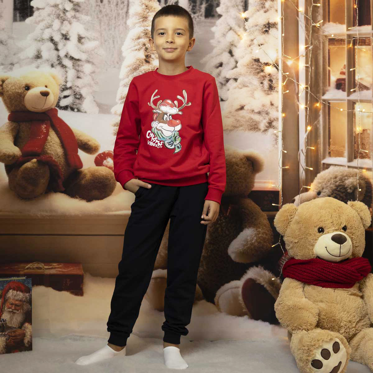 Коледен комплект "Christmas vibes" в червено и тъмносиньо