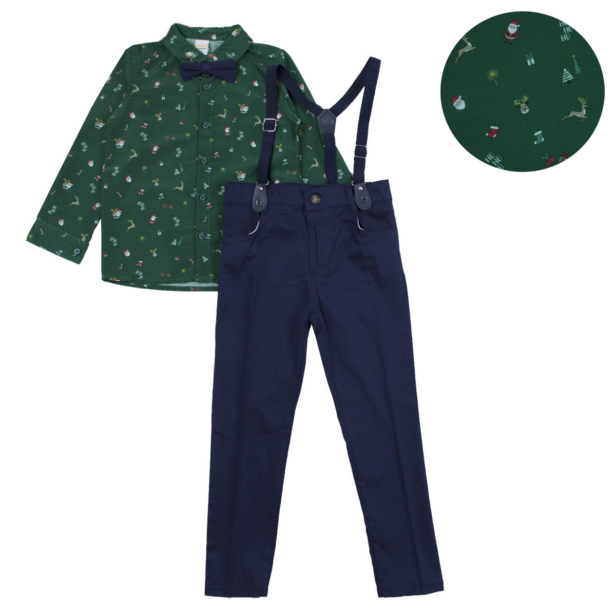 Коледен комплект от 4 части в зелено и тъмносиньо