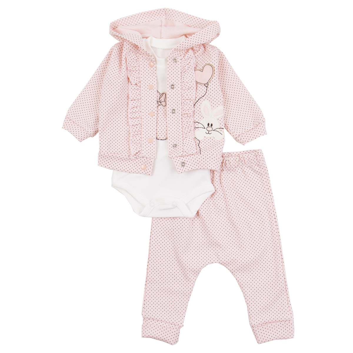 Бебешки комплект от 3 части "Bunny babe" в  пудра