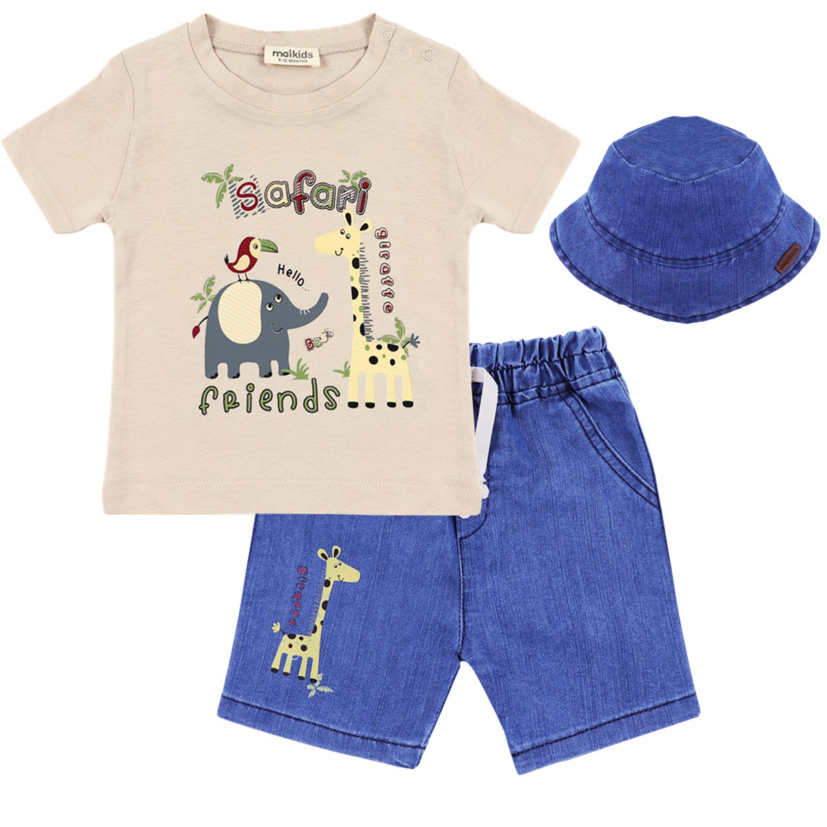 Бебешки комплект с дънкова шапка в бежово