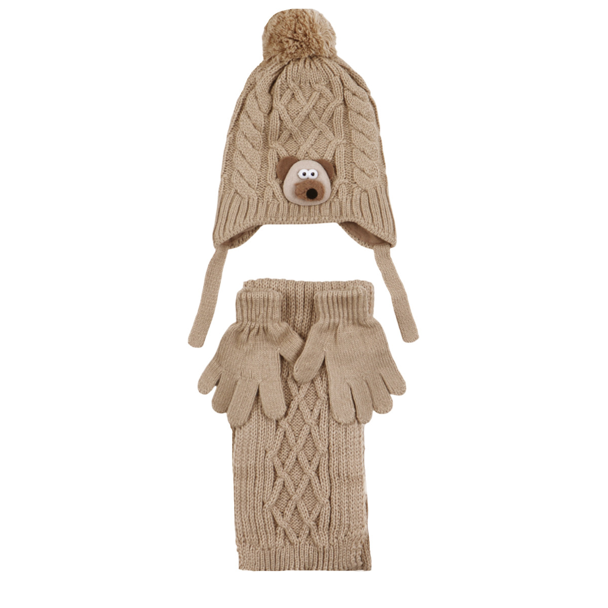 Комплект шал, шапка и ръкавички "Bear" в бежово