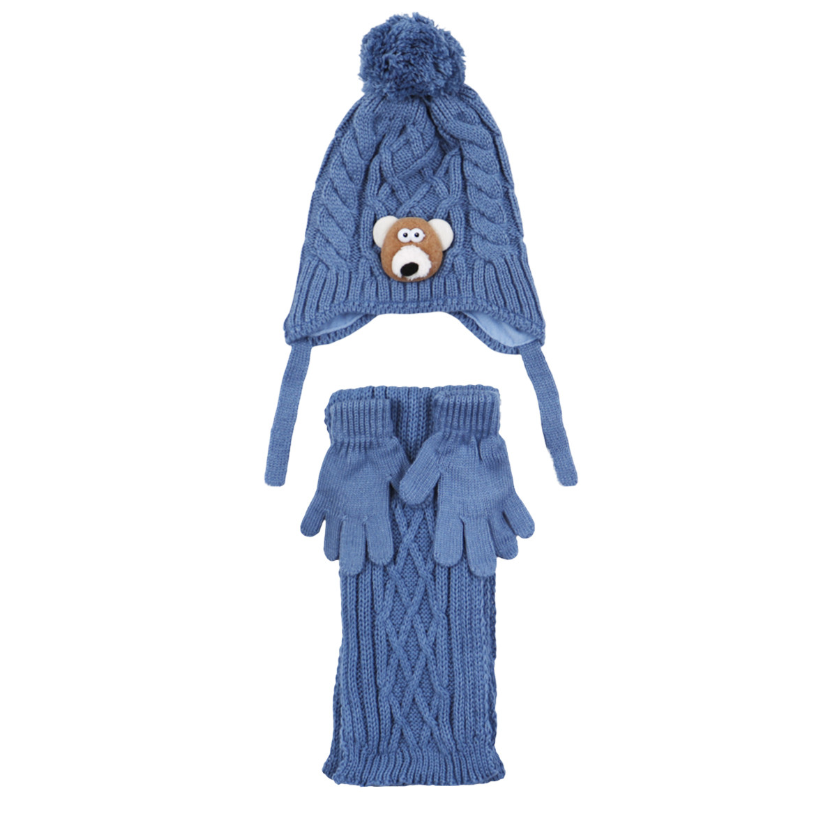 Комплект шал, шапка и ръкавички "Bear" в синьо