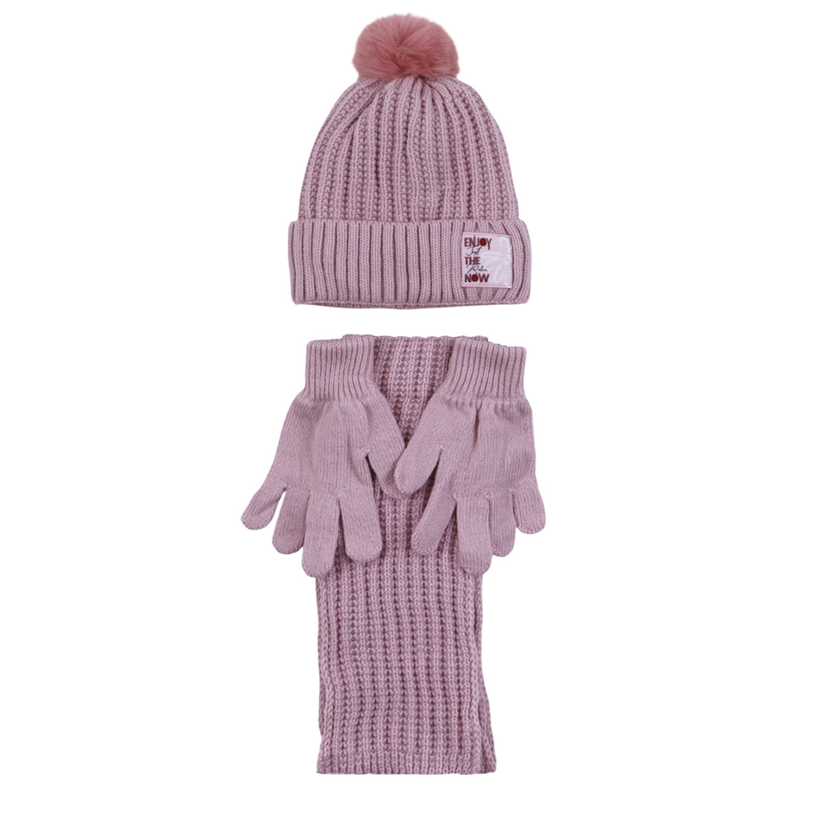 Комплект шал, шапка и ръкавички "Enjoy" в пепел от рози