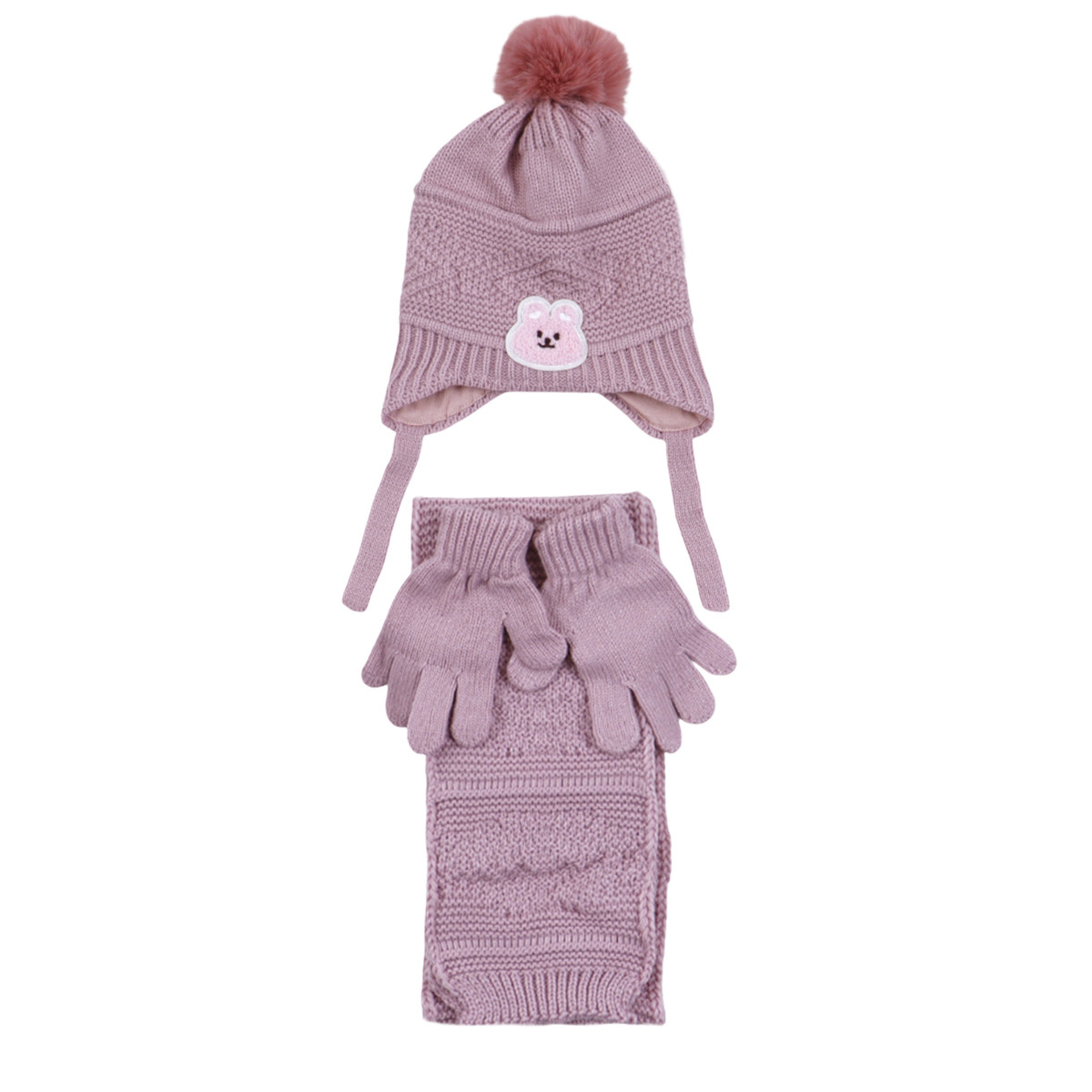 Комплект шал, шапка и ръкавички "Rabbit" в пепел от рози