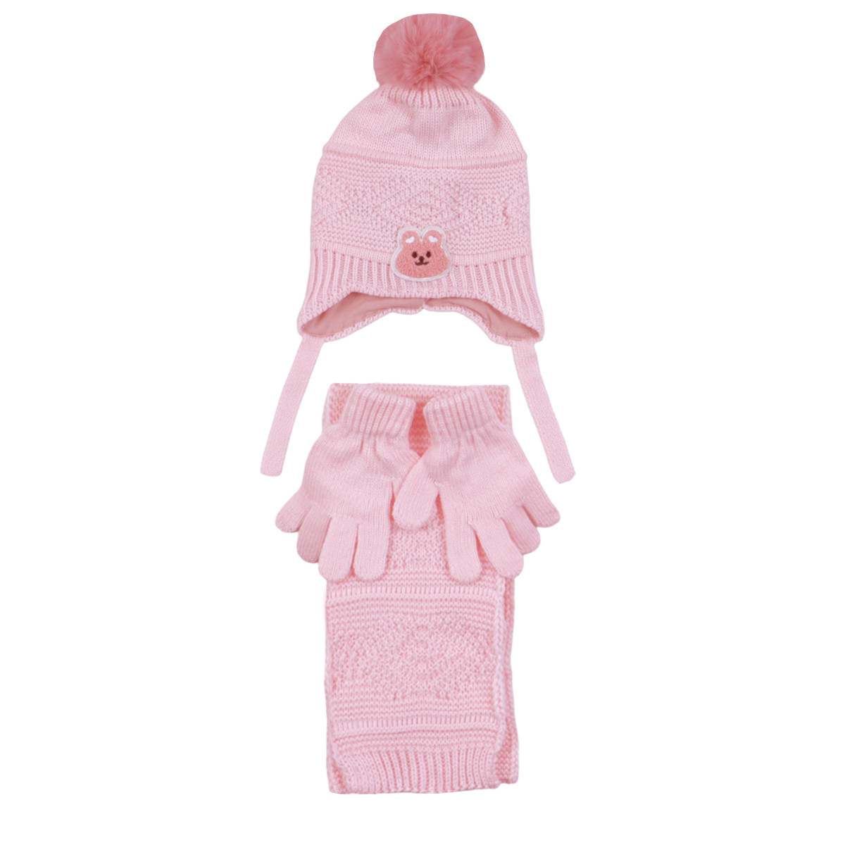Комплект шал, шапка и ръкавички "Rabbit" в розово
